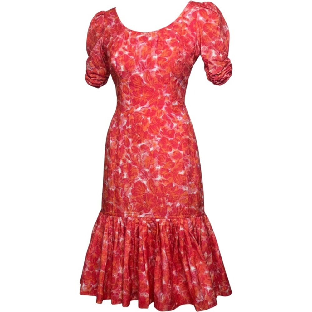 Vtg Handmade Suzy Perette Advance 7942 Floral Ruffle Hem Party Dress Pink
